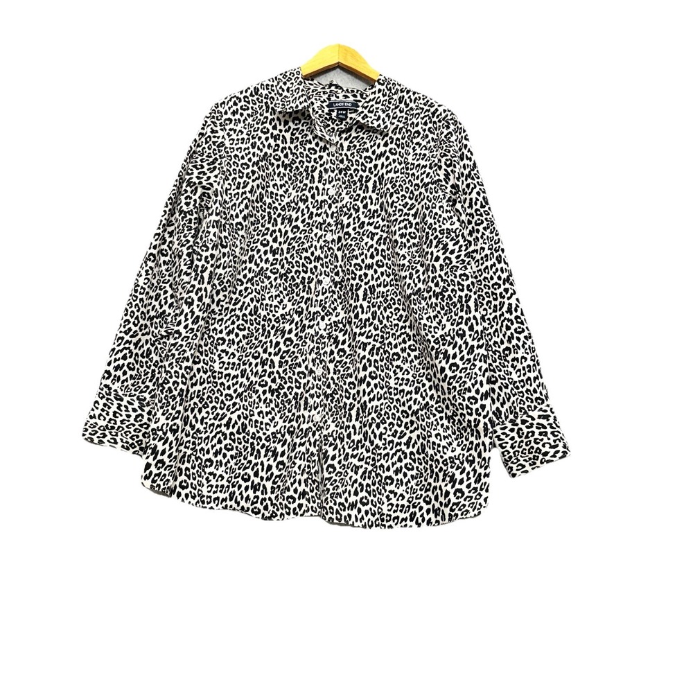 Lands' End Animal Print Button Top Size 24W Long Sleeve‎ Mob Wife Career Office